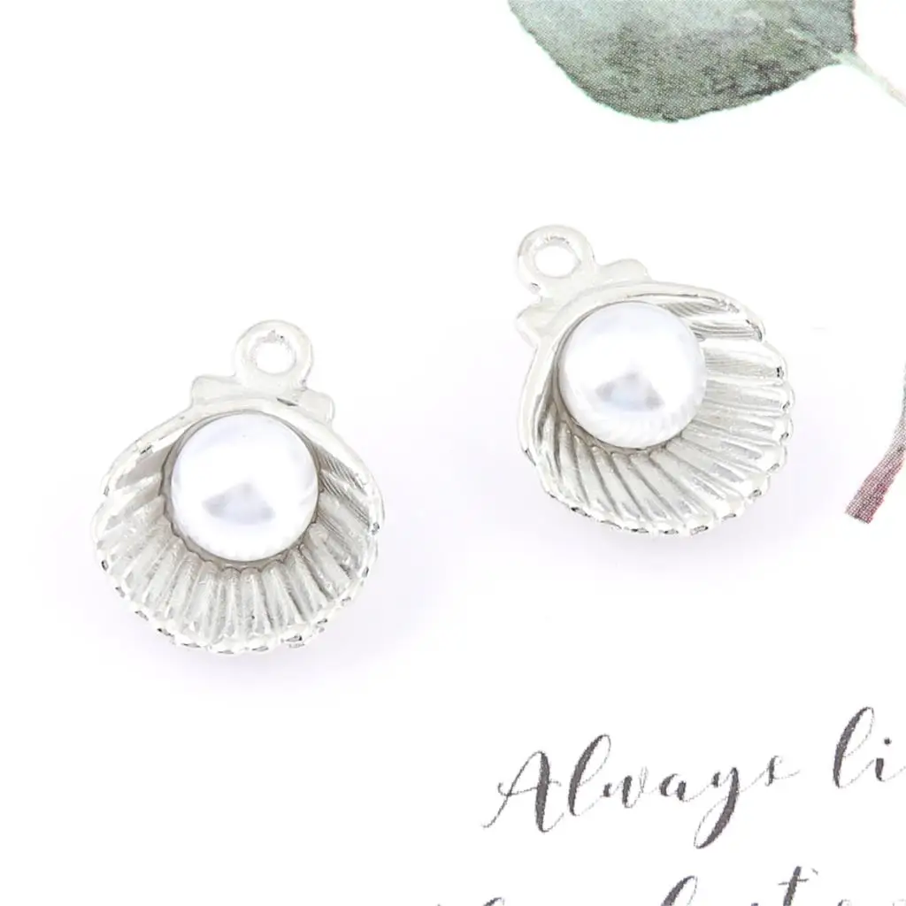 10Pcs Silver Color 12x15mm Shell Pearl Charms Nautical Pendant Finding Choke Bracelet Handcrafts Jewelry Supplies - купить по