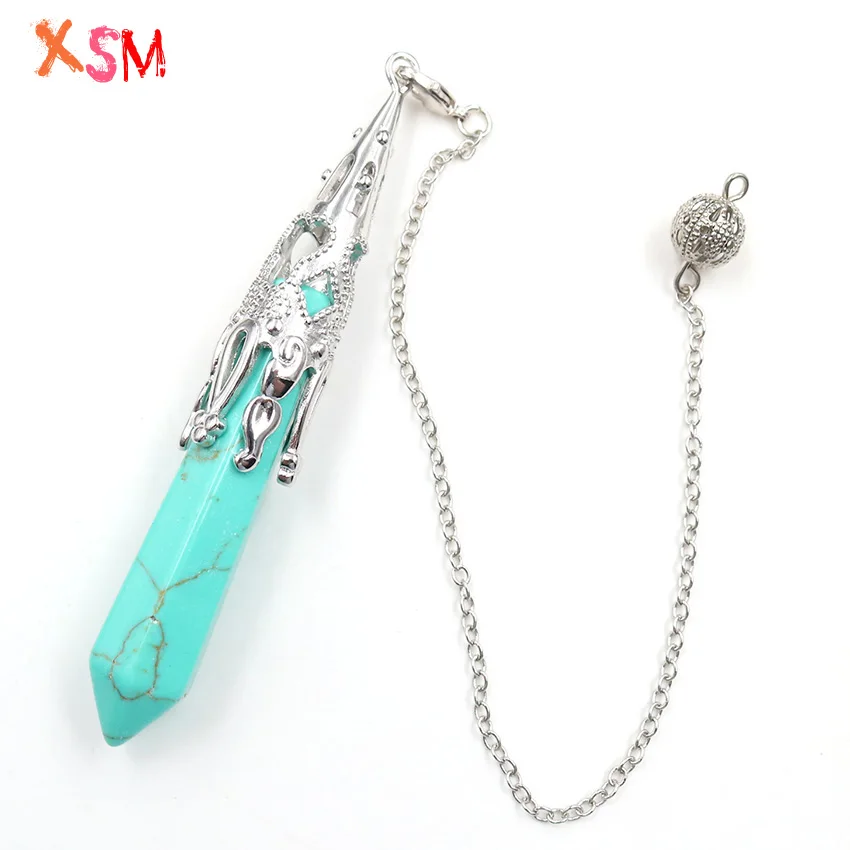 Green Turquoises 1 шт. звено цепи кристалл натуральный камень шестиугольная колонна маятниковая подвеска Рейки Исцеление, балансировка, дюбинг, Wicca, талисманы ювелирные изделия - Окраска металла: Green Turquoises