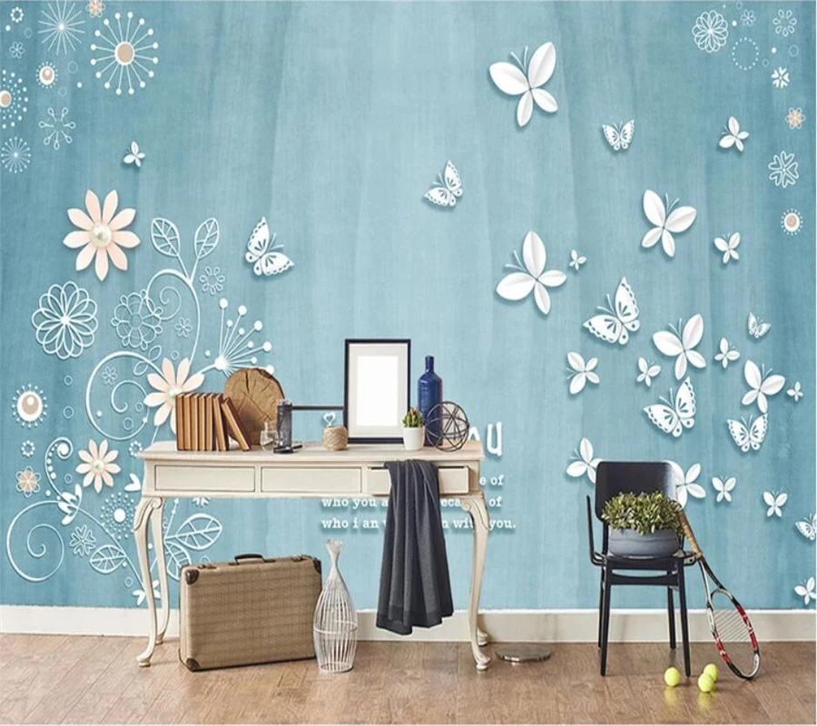 Обои на заказ 3d красивые маленькие свежие обои с жемчугом цветами бабочками