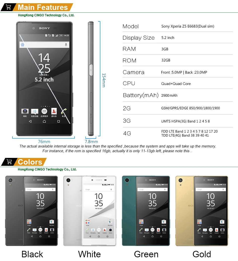 Разблокированный sony Xperia Z5 E6683 мобильный телефон с двумя sim-картами 3 ГБ ОЗУ 32 Гб ПЗУ Android Восьмиядерный 5,2 дюймов 23 МП камера sony z5