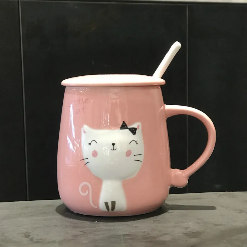 450 мл мультяшная молочная кофейная керамическая кружка с ложкой и крышкой милая