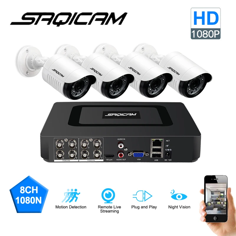SAQICAM 8CH 1080N видеонаблюдения DVR Системы 4 шт. 1080 P ИК Открытый Пуля безопасности