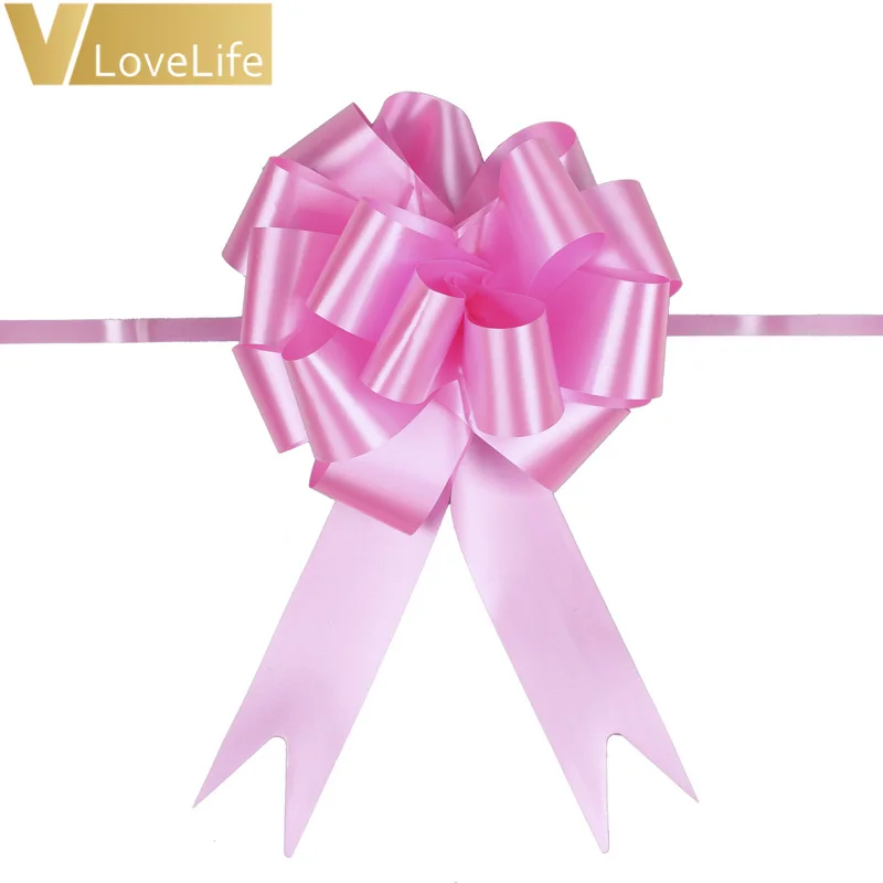 Pink 12 шт. 30 мм* 120 см Потяните банты ленты Цветы Подарочная упаковка Рождество Свадьба День рождения подарок вечерние украшения DIY - Цвет: Pink
