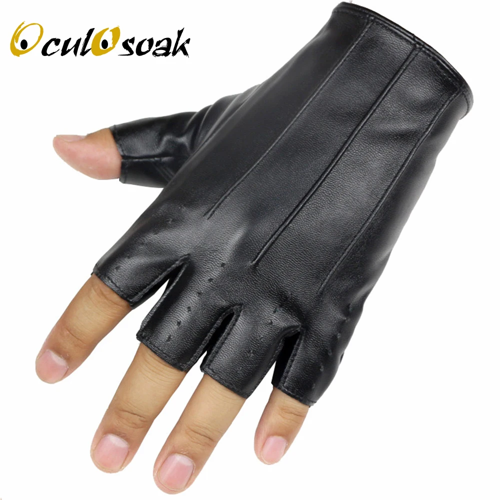 Мужские кожаные перчатки без пальцев Вечерние для танцев Осенние варежки черные