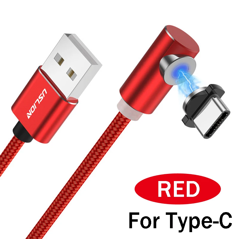 USLION быстро Магнитный кабель Micro Тип usb C USB кабель Зарядное устройство для iPhone XS х R samsung S10 S9 магнит Android телефонный кабель Шнур - Цвет: Red For Type C