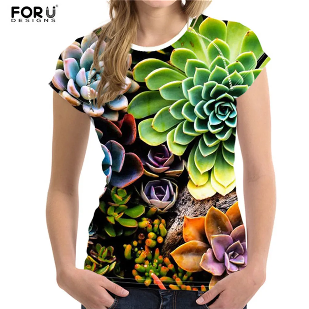 FORUDESIGNS/брендовая футболка для женщин летние футболки с растениями и суккулентами