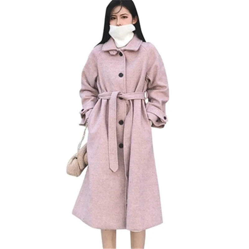 

Женское шерстяное пальто, зимнее шерстяное пальто, Женское шерстяное пальто, однобортное свободное шерстяное пальто с поясом, длинное пальто свободного покроя для дам,