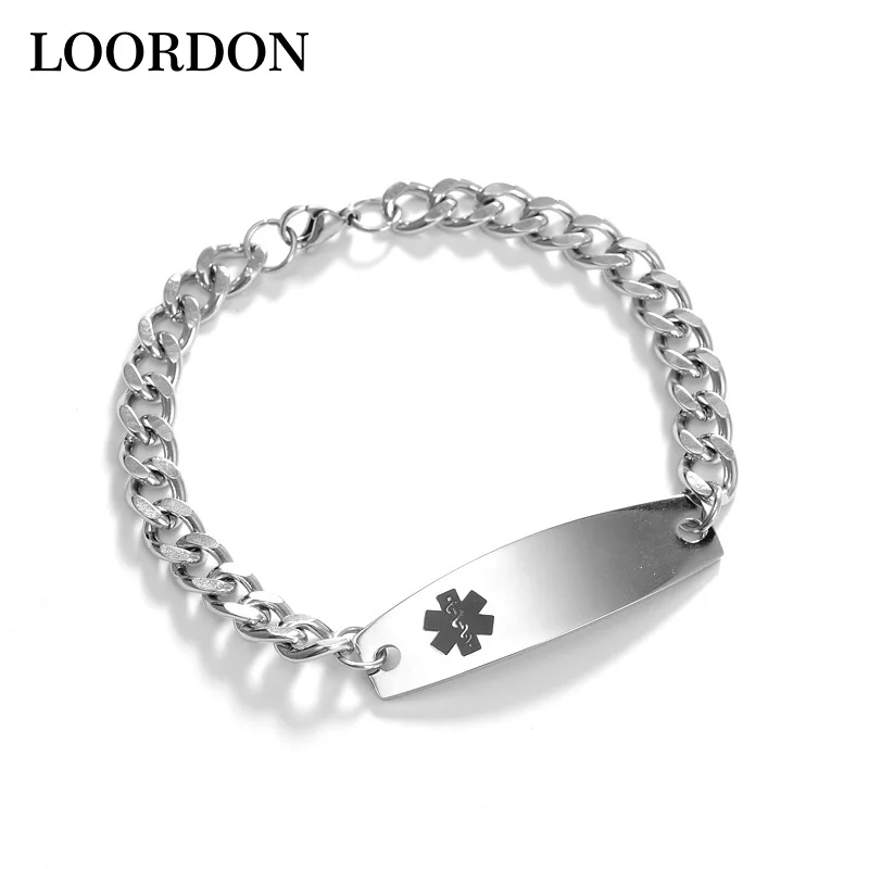 Loordon Нержавеющая сталь Спецодежда медицинская идентификатор оповещения браслет