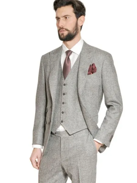 

2017 Latest Coat Pant Designs Winter Light Grey Tweed Men Suit Slim Fit 3 Piece Tuxedo Custom Groom Blazer Prom Suits Masculino