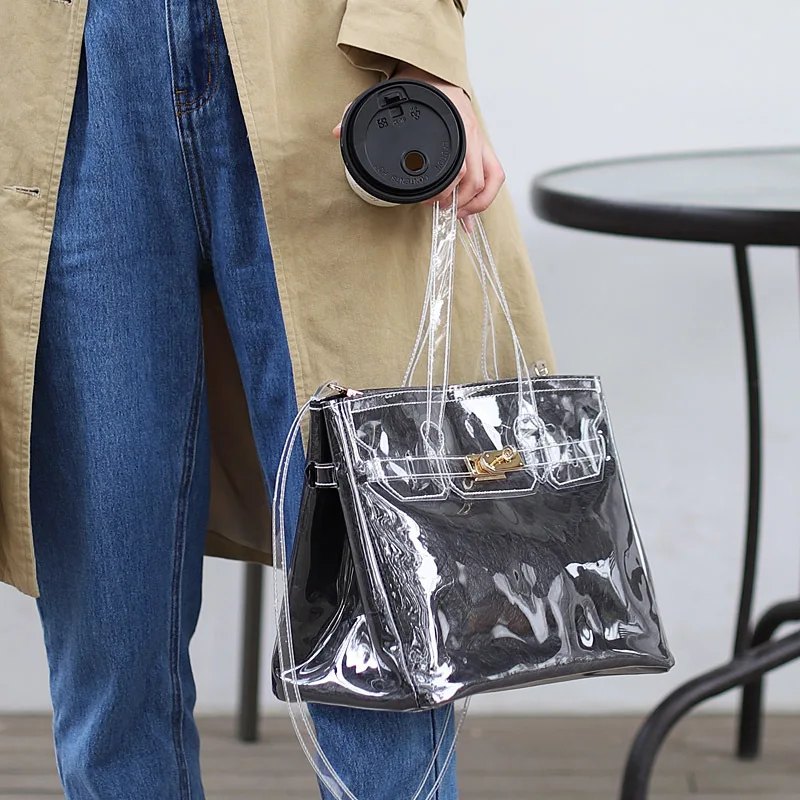 2019 роскошный большой емкости ПВХ прозрачный Регулируемый ремень замок украшение