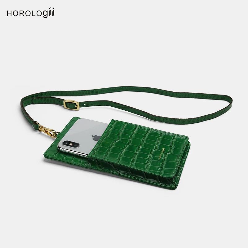 Horologii Модный чехол-кошелек для мобильного телефона с отделением для кредитных карт и ремешком из коровьей кожи с узором «крокодиловая кожа»