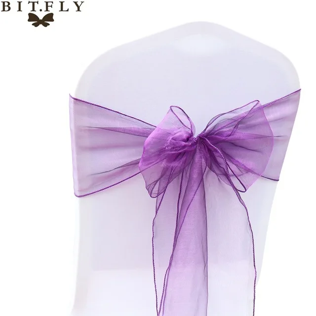 Purple BIT. FLY, 200 шт./лот, органза, прозрачная ткань, высокое качество, пояс для стула, бант для свадьбы, банкета, события, украшение стула, принадлежности - Цвет: Purple