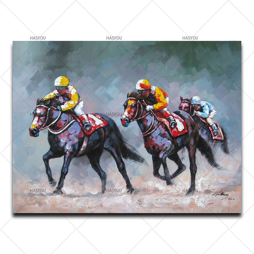 

Horse racing Pictures Painting By hand painted Home Decor For Living Room Canvas Oil Painting Wall Art home decoration