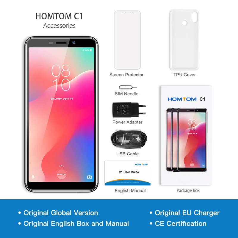 Оригинальный HOMTOM C1 1 ГБ ОЗУ 16 Гб ПЗУ четырехъядерный мобильный телефон 5 дюймов 18:9