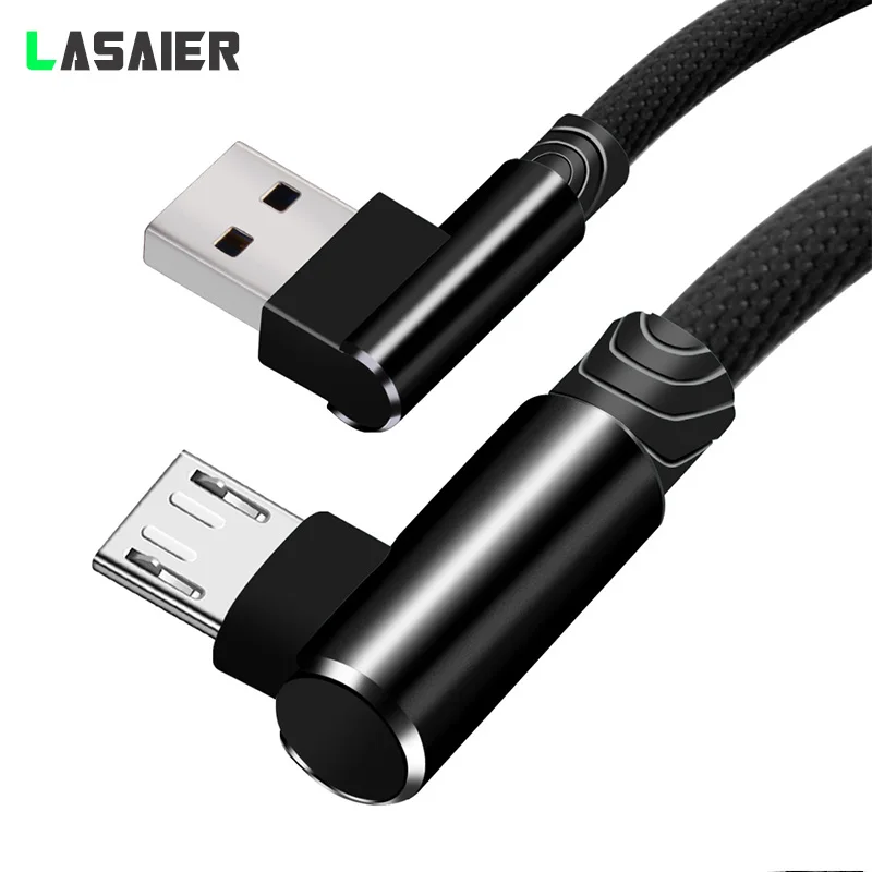 Микро USB кабель 2A Быстрая зарядка шнур 90 градусов правый угол локоть нейлоновые