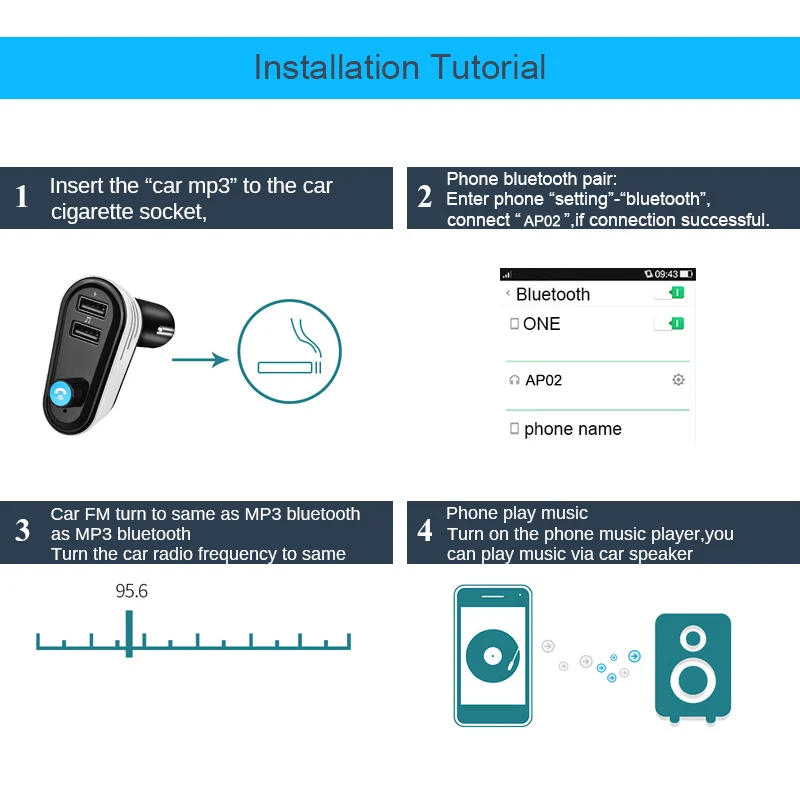 

Urbanroad Smart USB Charger Mp3 Bluetooth FM Transmitter Modulator Audio Player Handsfree Car Kit Auto FM Modulator Hand free