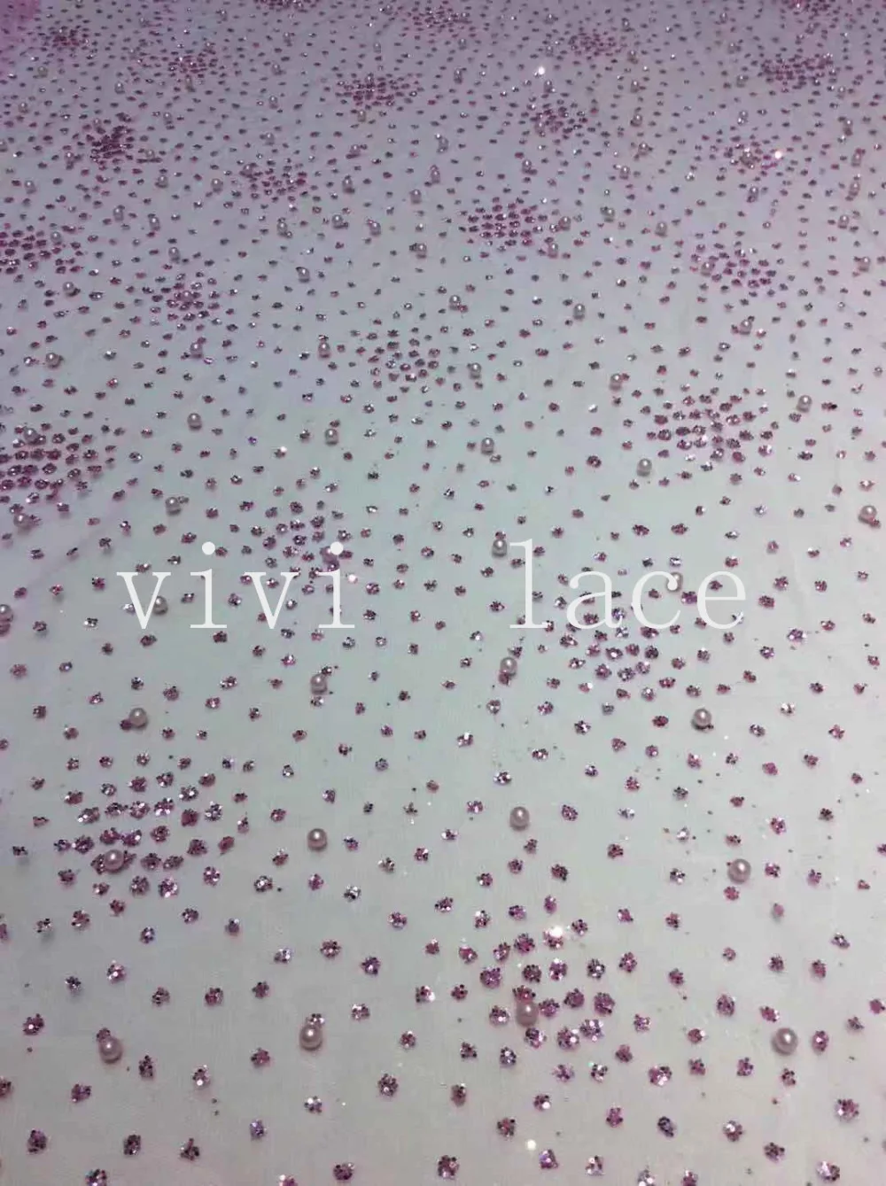 

5yards D208 dobby dot LIGHT light purple no.6 pearls glued print glitter tulle mesh fabric for sawing wedding bridal gown