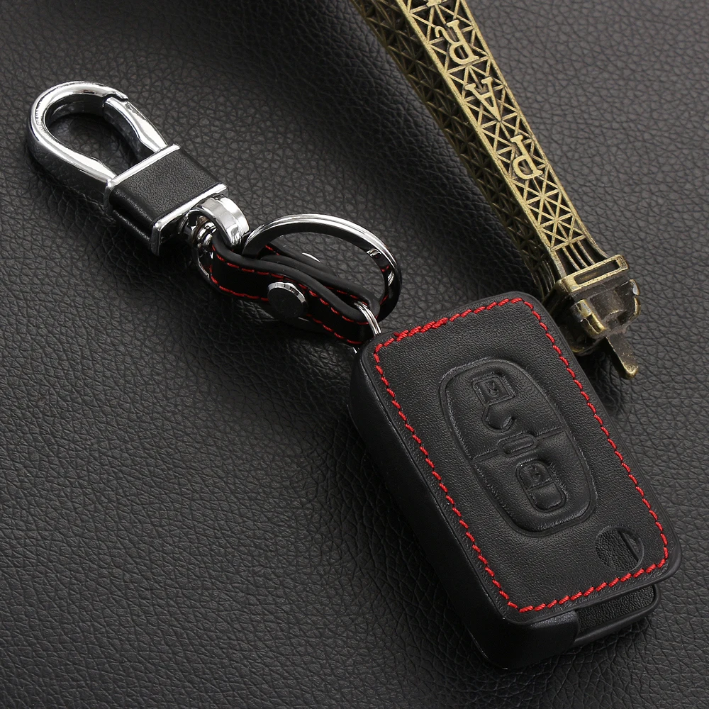 Раскладной ключ черный чехол из натуральной кожи для автомобиля Peugeot RCZ 206 207 307 407
