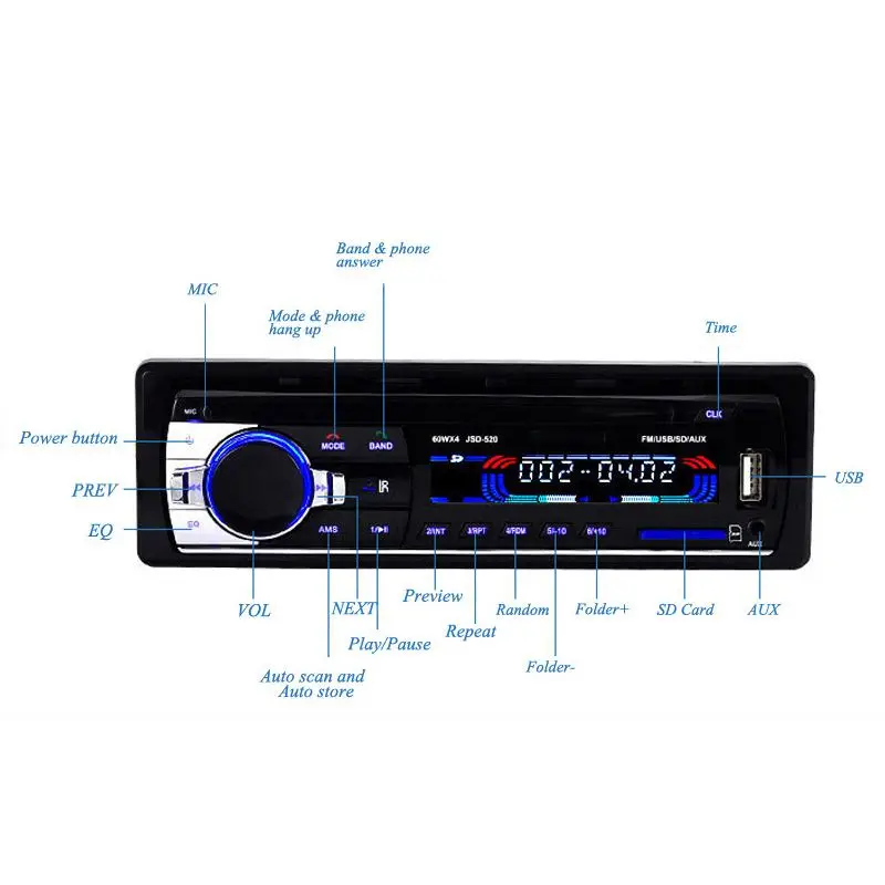 Bluetooth стерео аудио в-тире FM MP3 радио плеер с AUX-IN SD USB DC 12V MP3WMA автомобиль радио плеер