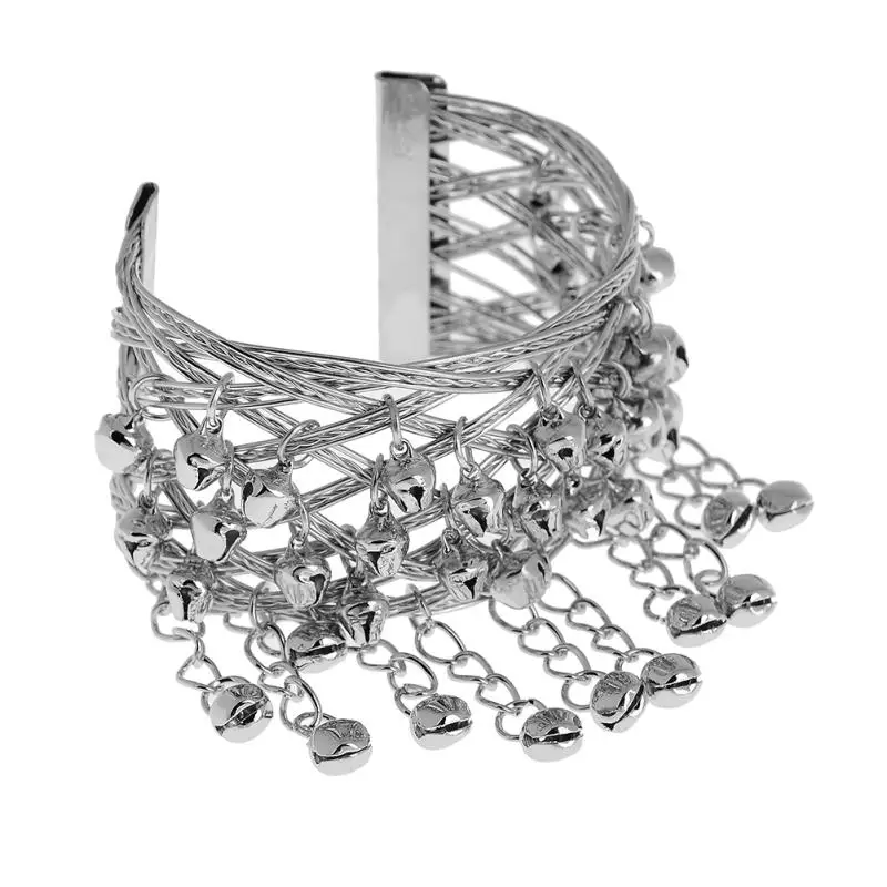 Ретро Серебряный цвет колокол кисточкой звено цепи браслет широкий манжета для