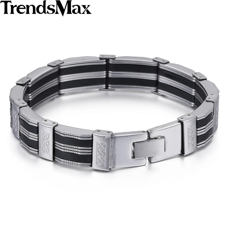 Trendsmax для мужчин браслет Резные часов звено черный серебристый цвет нержавеющая