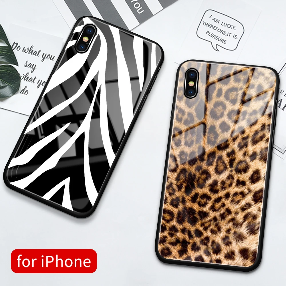 

Чехол для iPhone 14 стекло твердая задняя крышка Зебра Тигр леопардовый чехол для Iphone 6 7 14Plus X Xs Max Xr 11 12 13 14 Pro Max Se