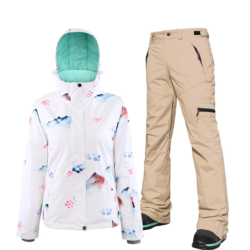 Jacket and khaki SEARIPE Зимний лыжный костюм для женщин, Высококачественная Лыжная куртка+ брюки, теплый водонепроницаемый ветрозащитный лыжный сноубординг, женский лыжный костюм s - Цвет: Jacket and khaki