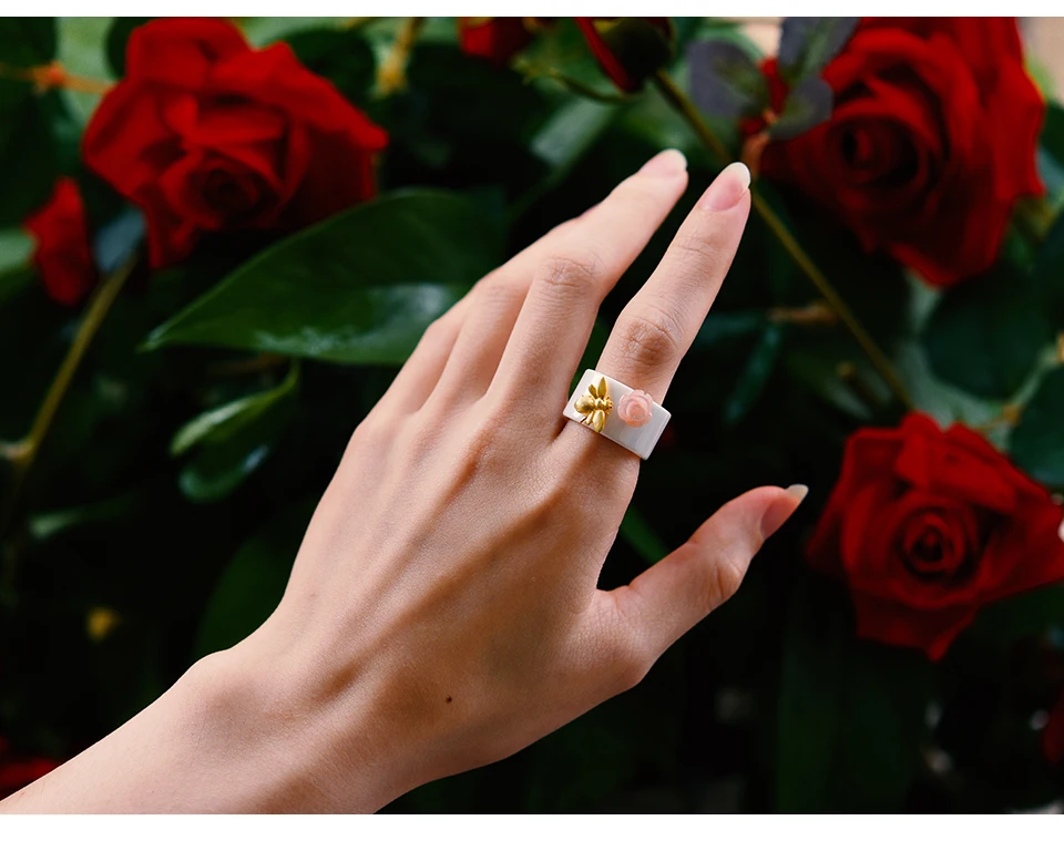 Lotus Fun, настоящее 925 пробы Серебряное кольцо, натуральное ювелирное изделие ручной работы, керамическое кольцо, милая пчела, поцелуй из розы, кольца для женщин