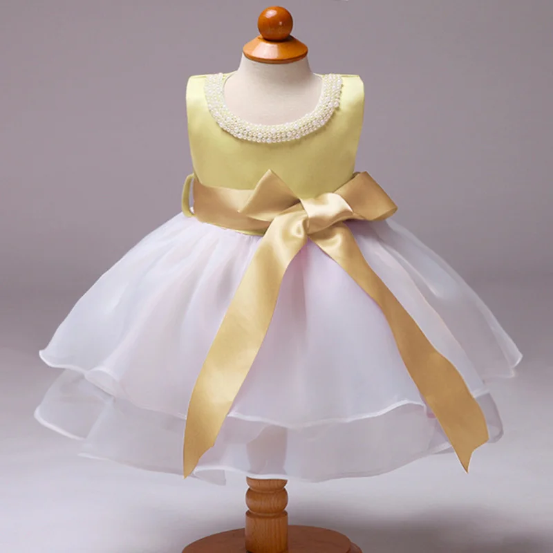 Baby Girl Toddler Dress Girl Beaded Bow Dress Kid Wedding Dress Child Birthday Party Dress - Цвет: As picture