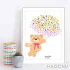 HAOCHU индивидуальная картина по отпечатку пальца холст Гостевая книга сделай сам мультяшный медведь милый детский день рождения мероприятие Вечеринка творческие принадлежности