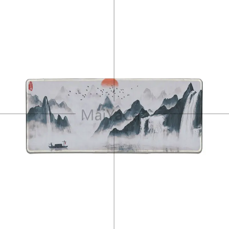 Lock Edge 40X90cm Maiyaca китайский пейзаж живопись резиновая мышь Прочный Коврик для мыши на стол коврик для мыши Высокое качество DIY картина с краем блокировки - Цвет: Lock Edge 40X90cm