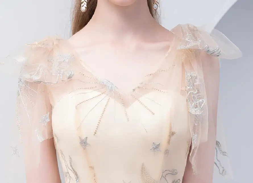 Платье для выпускного бала цвета шампанского 2018 вечернее платье с коротким