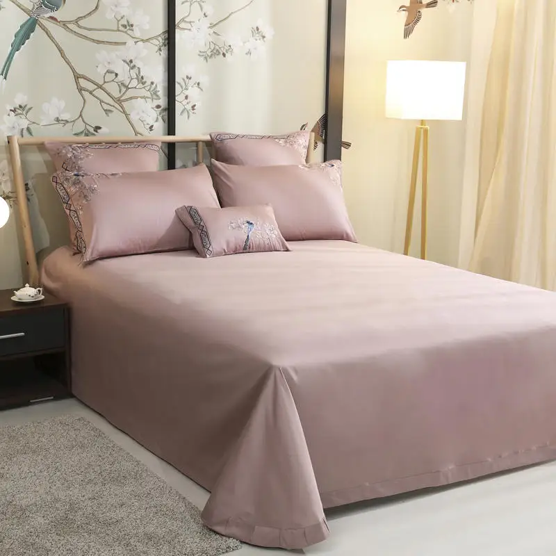 60s long staple cotton Bedding Set luxury embroidery Bed Light pink Duvet Cover Sheet Pillowcases Queen King size | Дом и сад