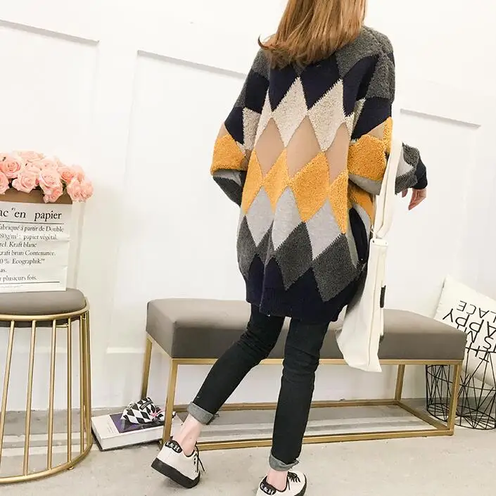 Autumn Winter Thick Knitted Cardigans Coat Women Fashion Long Sleeve Poncho Sweater Womans Crochet Cardigan