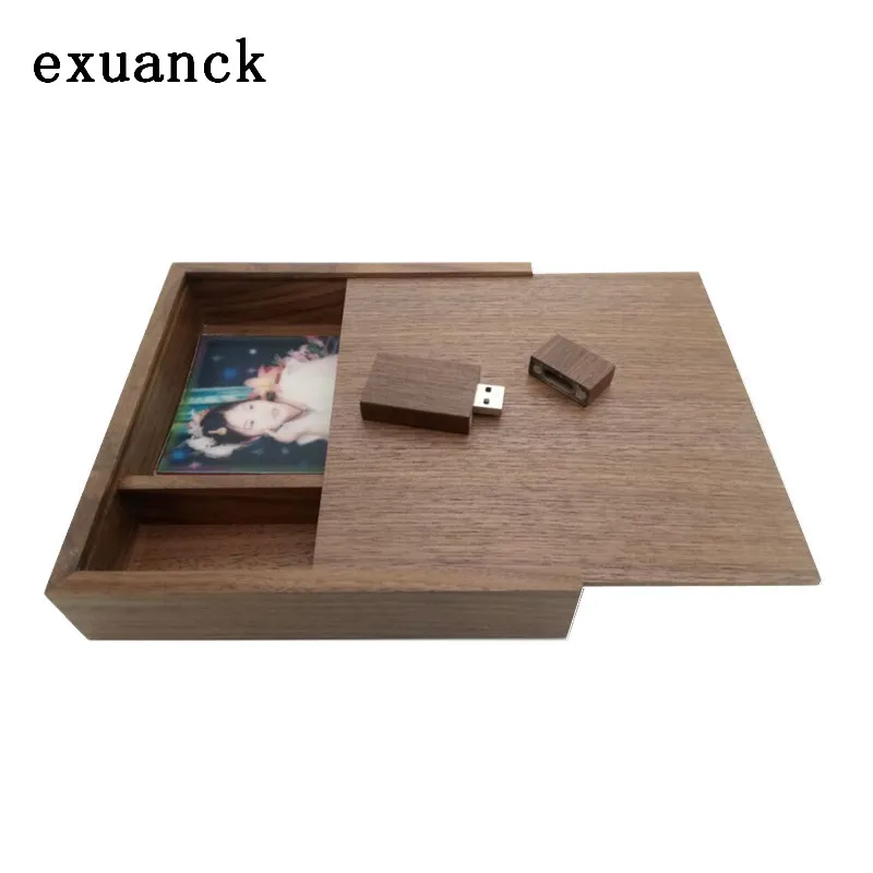 Exuanck деревянный фотоальбом коробка USB 2,0 флешки DIY гравированный логотип свадебный подарок Memory Stick 4-32 ГБ(размер коробки 170*170*35 мм
