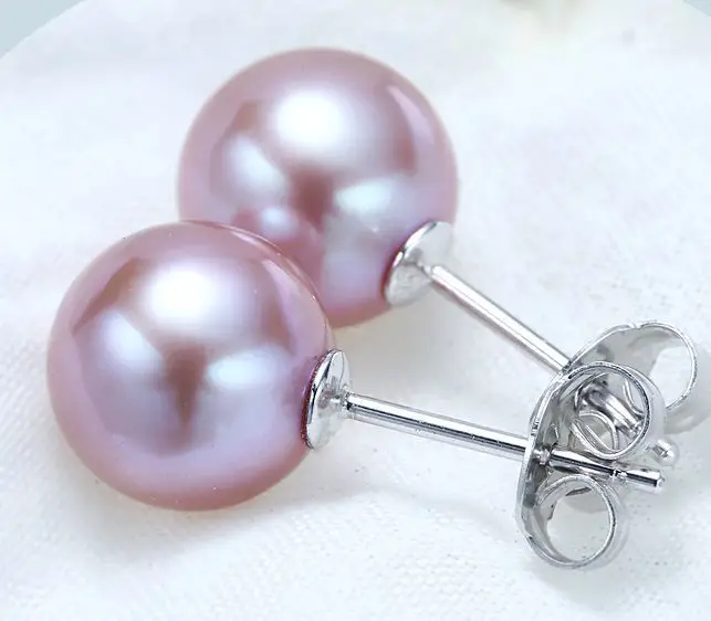 charming pair 8-9mm south sea round lavender pearl earring