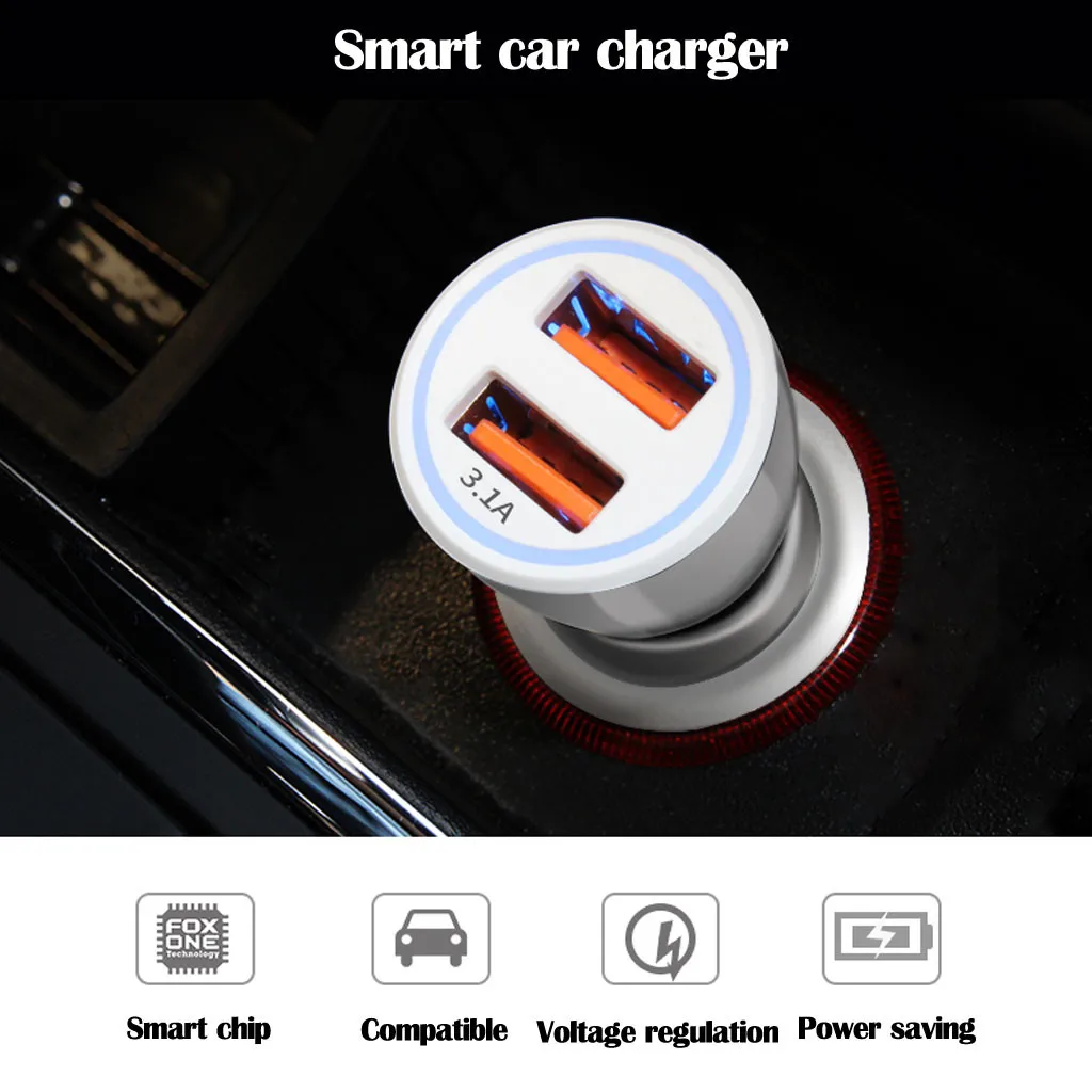 3.1A 5V Dual USB Автомобильное зарядное устройство со светодиодным дисплеем