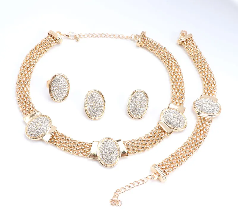 Африканский костюм Ювелирные наборы для женщин Золотой Цвет бусины Стразы