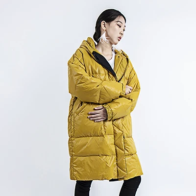YELLOW Пуховик, бренд, зимний пуховик для женщин, длинный белый гусиный пуховик, верхняя одежда, Сверхлегкий, с капюшоном, тонкое пальто с капюшоном - Цвет: YELLOW