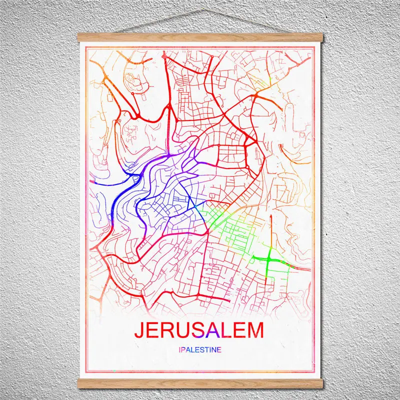 Индивидуальный узор карта мира &quotJERUSALEM&quot Постер винтажный Ретро постер с рамкой