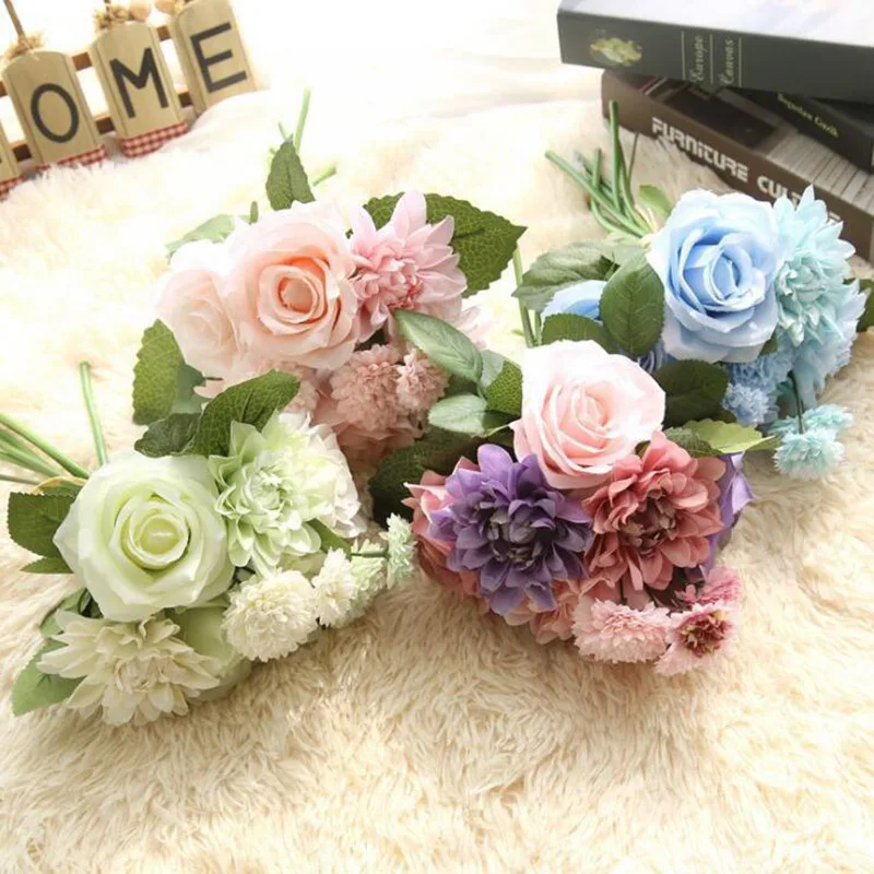 AVEBIEN 10 Branches Retro European Dahlia Chrysanthemum Rose Bouquet Simulation Plant Wedding Home Festival Party Decoration DIY | Дом и сад