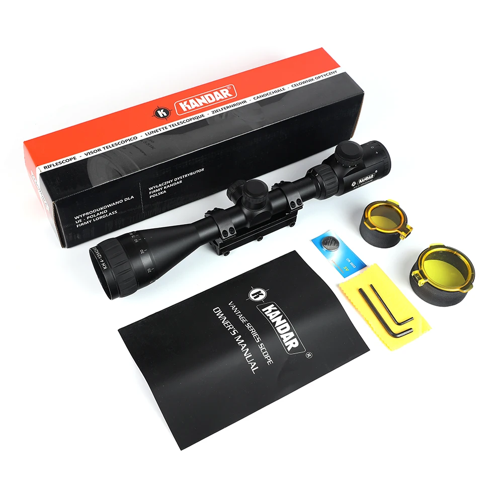 KANDAR KH 4-12x42 AOE Hunting Riflescope Red Illuminated Glass Etched Reticle Sniper Optic Rifle Scope Sight with mount Ring