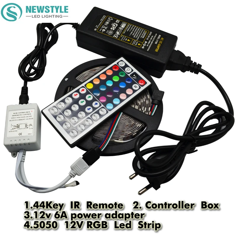 5050 Светодиодная лента RGB 5 м 300 светодиодный IP20 Диодная не водонепроницаемый + 44key