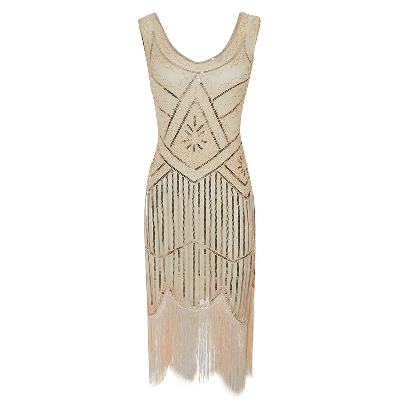 Женское вечернее платье Robe Femme S 1920 S Great Gatsby Flapper Sequin Fringe Midi платье Vestido летнее арт-деко Ретро новое платье - Цвет: As shown