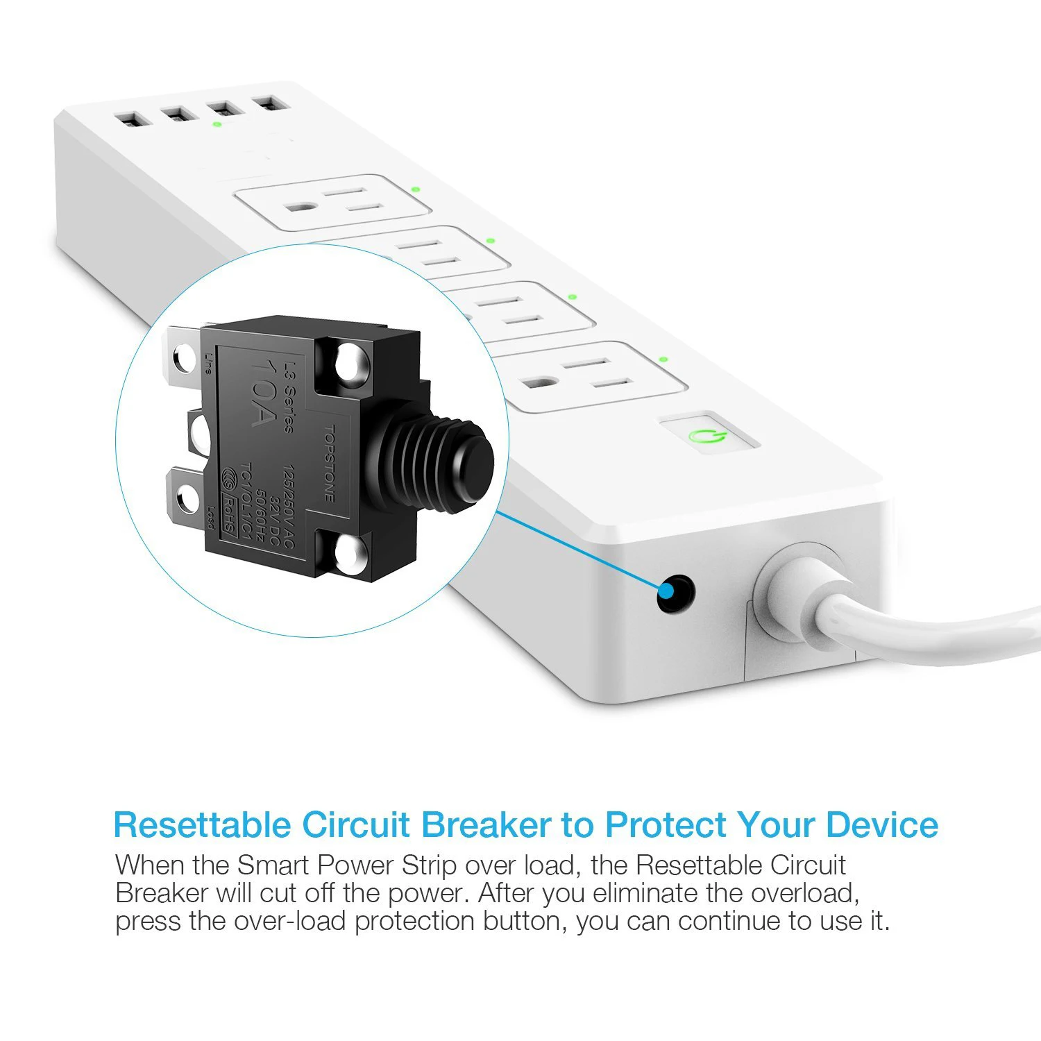 WiFi Smart power Strip Защита от перенапряжения 4 штепсельные розетки с разъемами США