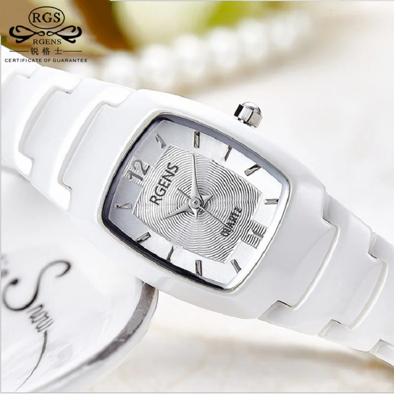 Модные белые мужские часы кварцевые 100% керамические квадратные