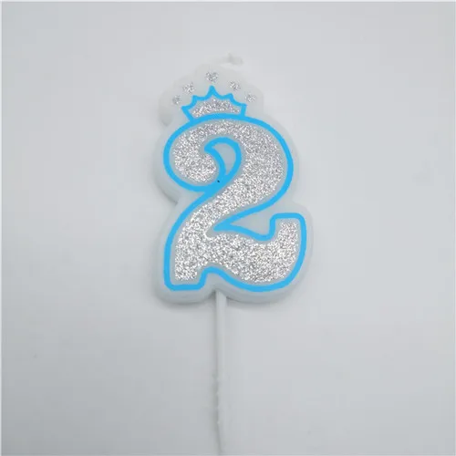 crown silver blue 2 Цифры 0, 1, 2, 3, 4, 5, 6, 7, 8 сверкающие серебристые, розовые, синие свечи с короной для детского душа, для девочек и мальчиков, украшения для торта для вечеринки на день рождения - Цвет: crown silver blue 2