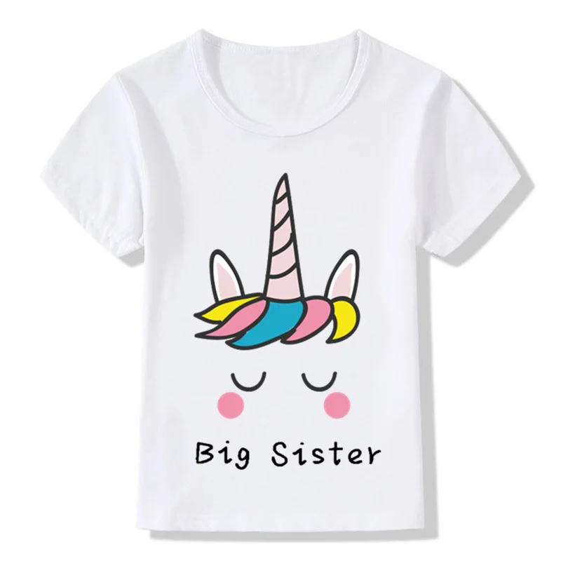 Детские летние топы Детская футболка с принтом Big Sister Одежда единорогом для