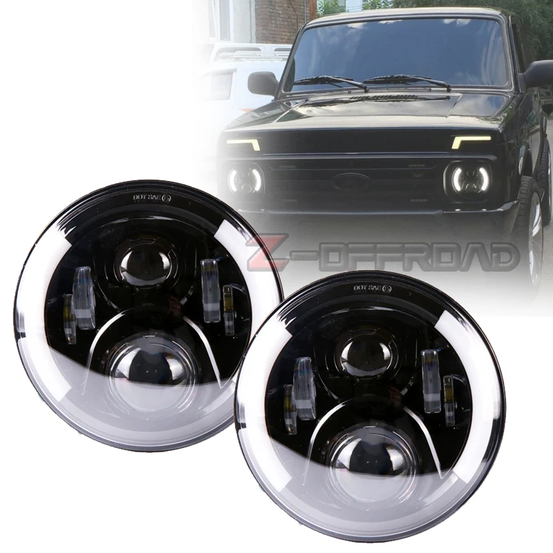 Для lada niva 4x4 7 дюймовая круглая светодиодная фара Halo Ring Angel Eye DRL Янтарный прожектор