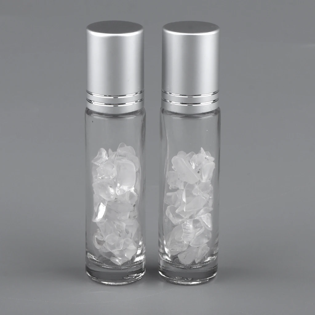 Rock Crystal Quartz Набор из 2 шт. 10 мл эфирных масел пустая бутылка с раздельным смешанным кристаллическим камнем красочный многоразовый рулон на бутылках - Цвет: Rock Crystal Quartz